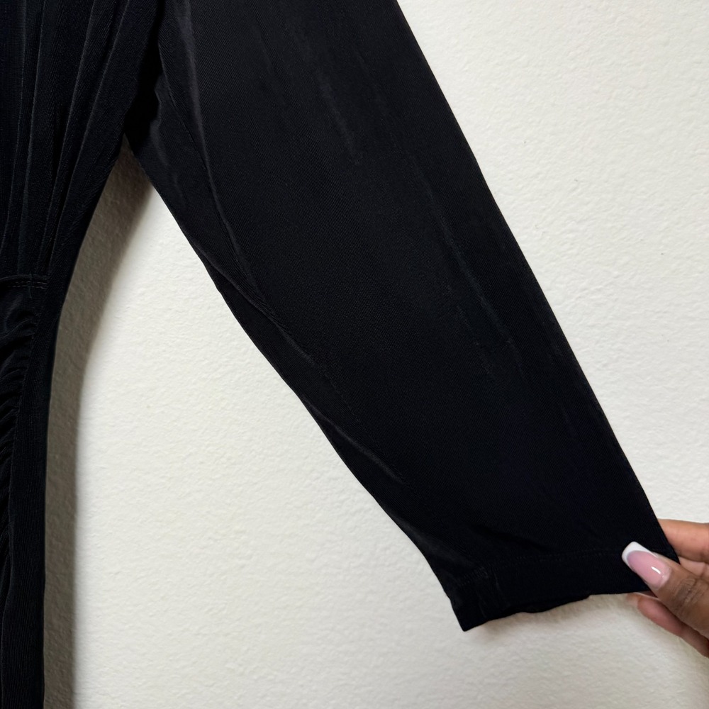 Chico's Travelers Women Dress Large Black Ruched Waist Long Sleeve Party Holiday - Picture 3 of 7